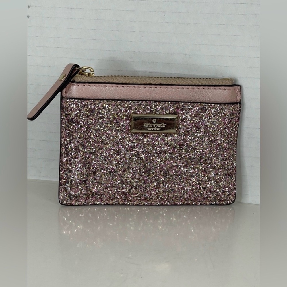 kate spade New York Rose Gold Sunset Lane Glitter Kenzie cardholder EUC